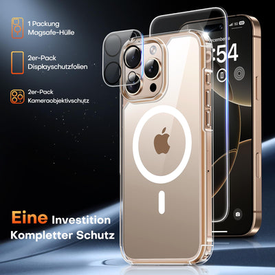 TAURI 5 in 1 für iPhone 16 Pro hülle, Handyhülle für iPhone 16 Pro Case, [Kompatibel mit MagSafe] [Vergilbt Nicht] Schlanke, Stoßfeste Telefon Hülle - Magnetisch Transparent