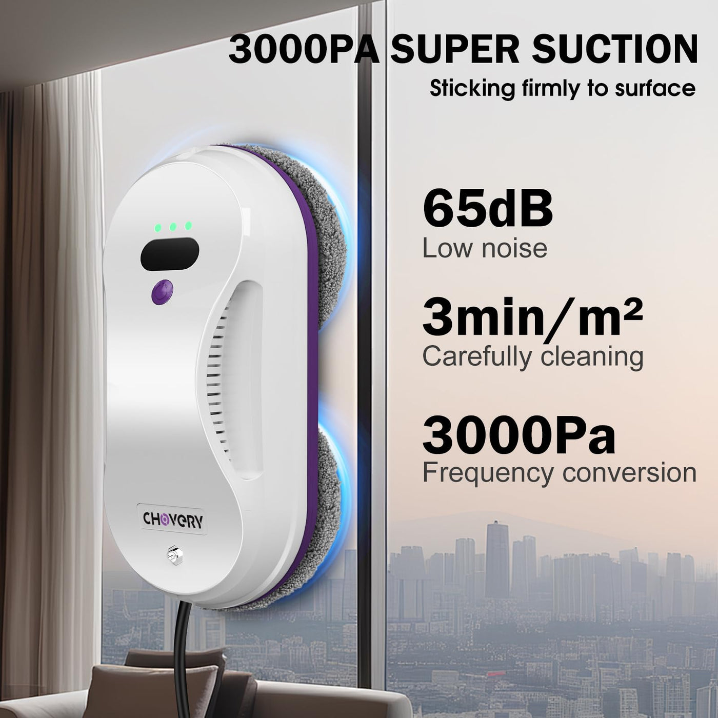 CHOVERY CL-2 Fensterputzroboter, der Fensterputzroboter Fenster Roboter mit Fernbedienung, automatischer Fensterputzer, Fensterreiniger Roboter, Glasreinigungsroboter, 3000 Pa Fenstersauger