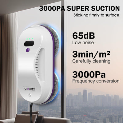 CHOVERY CL-2 Fensterputzroboter, der Fensterputzroboter Fenster Roboter mit Fernbedienung, automatischer Fensterputzer, Fensterreiniger Roboter, Glasreinigungsroboter, 3000 Pa Fenstersauger