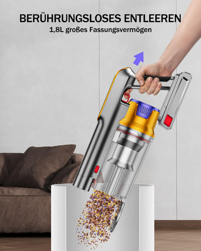 AOLOKO Akku Staubsauger, 50000Pa/580W/70Mins Staubsauger Kabellos mit 1,8L Großer Staubbecher, Wandmontierte Ladestation, 8-stufiges Filtersystem, Grünes Licht für Hartböden Teppiche Tierhaare