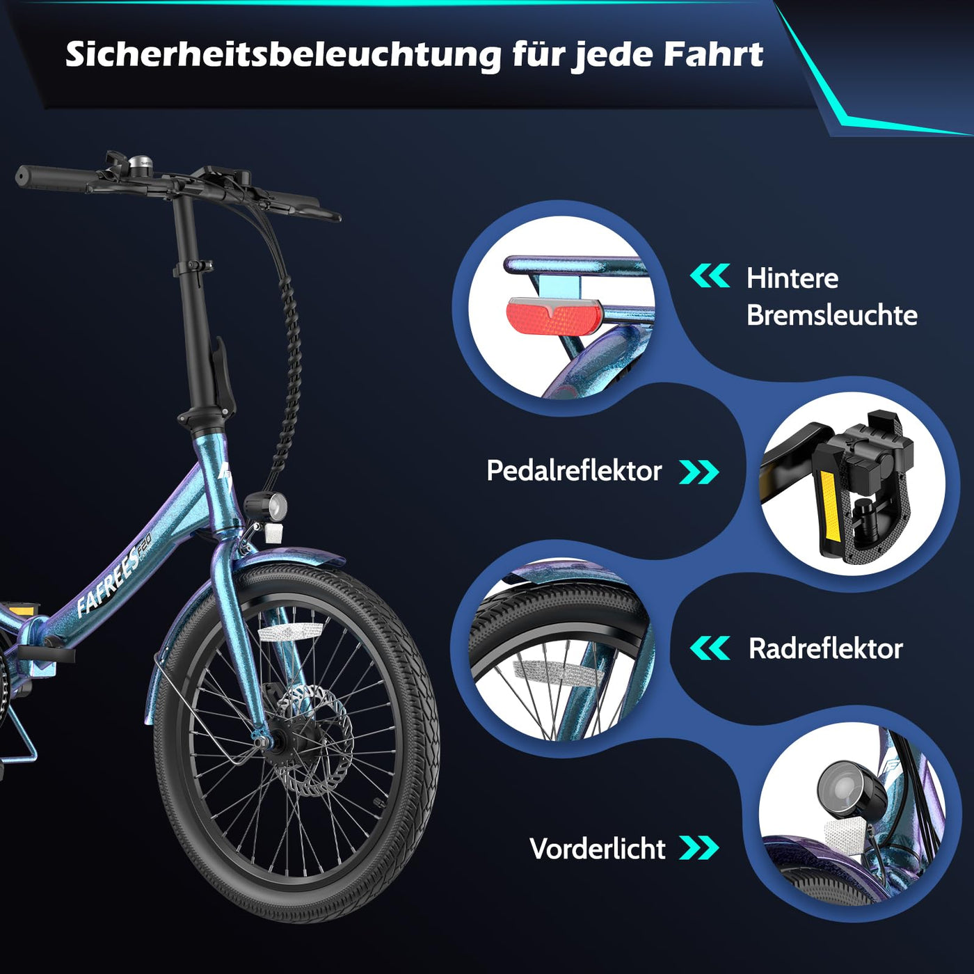 Fafrees F20 Lasting Premium City Faltrad Ebike | 250W Elektrofahrrad mit 36V 18.2Ah Akku (140kg Tragkraft) | StVZO-Zugelassen | Effiziente Fahrt (Hecktasche + Handyhalterung, Schwarz)