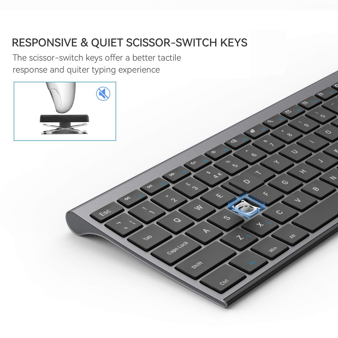 Seenda Wiederaufladbares kabelloses Tastatur- und Maus-Set, volle Größe, ultradünn, leise, USB-Tastatur und Maus, QWERTY-Layout für Windows-PC, Computer, Laptop, Grau
