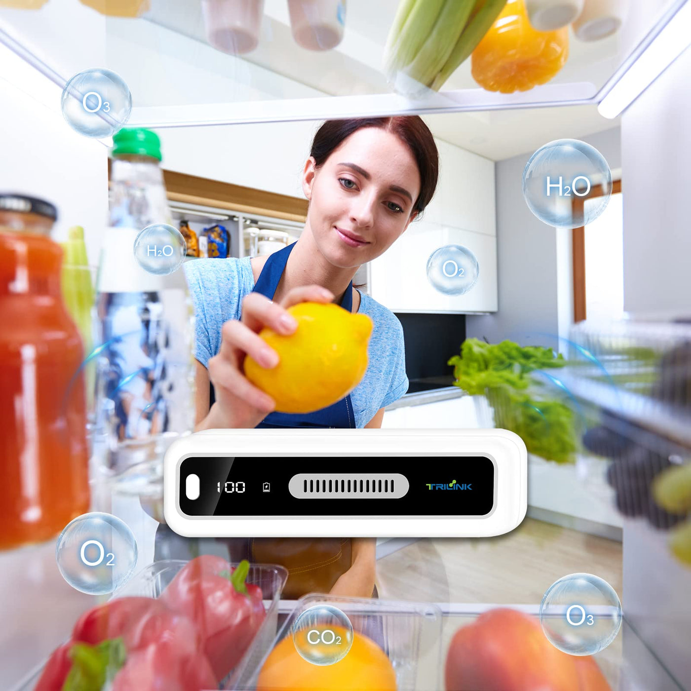 USB Kühlschrank Deo, LED-Display, Mini Ozongenerator Luftreiniger Kühlschrank Geruchskiller, Wiederaufladbar Geruchsneutralisierer, Geruchsentferner für Kühlschrank, Auto, Schuhschrank, Kleiderschrank