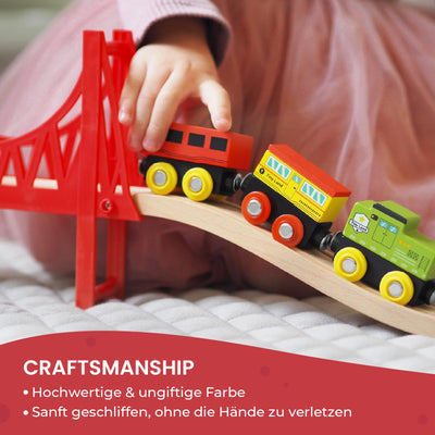 Tiny Land Eisenbahn-Set, 110-teiliges Holzeisenbahn-Set, Spielzeugeisenbahn für Jungen und Mädchen mit Holzeisenbahnschienen, Holzspielzeug für Kleinkinder und Kinder im Alter von 3–7 Jahren, Eisenbah