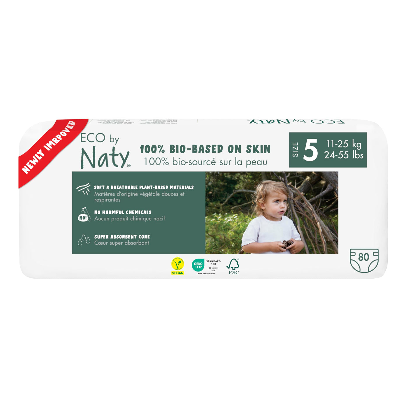 Eco by Naty Baby Öko Windeln - umweltfreundliche Premium-Bio Windeln aus pflanzenbasierten Materialien, ideal für empfindliche Babyhaut (Größe 5 - 80 Stück)