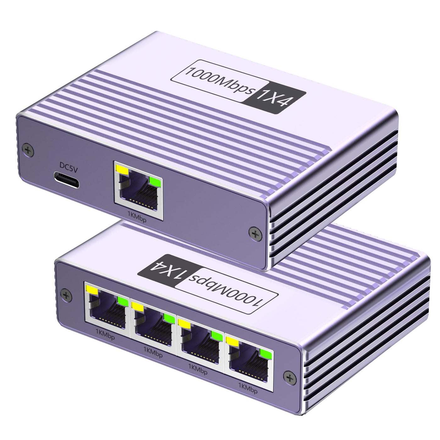 LAN Splitter 1 auf 4 1000Mbps Ethernet Splitter LAN Switch 2 Port Gigabit Netzwerk Switch RJ45 LAN Verteiler Netzwerk Switch Mit Type-C-Netzkabel Gigabit Switch für Computer, Hub, Switch, Router usw.