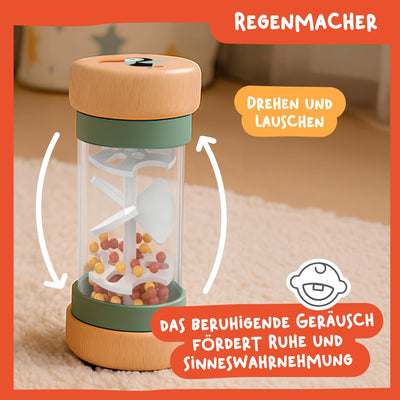 Nene Toys Spielzeug ab 1 Jahr – Montessori Baby Holzspielzeug 4-in-1 Set mit Klangbausteinen, Regenmacher, Stapelturm & Jirafa-Labyrinth – Holzbausteine Motorikspielzeug Geschenk Junge Mädchen