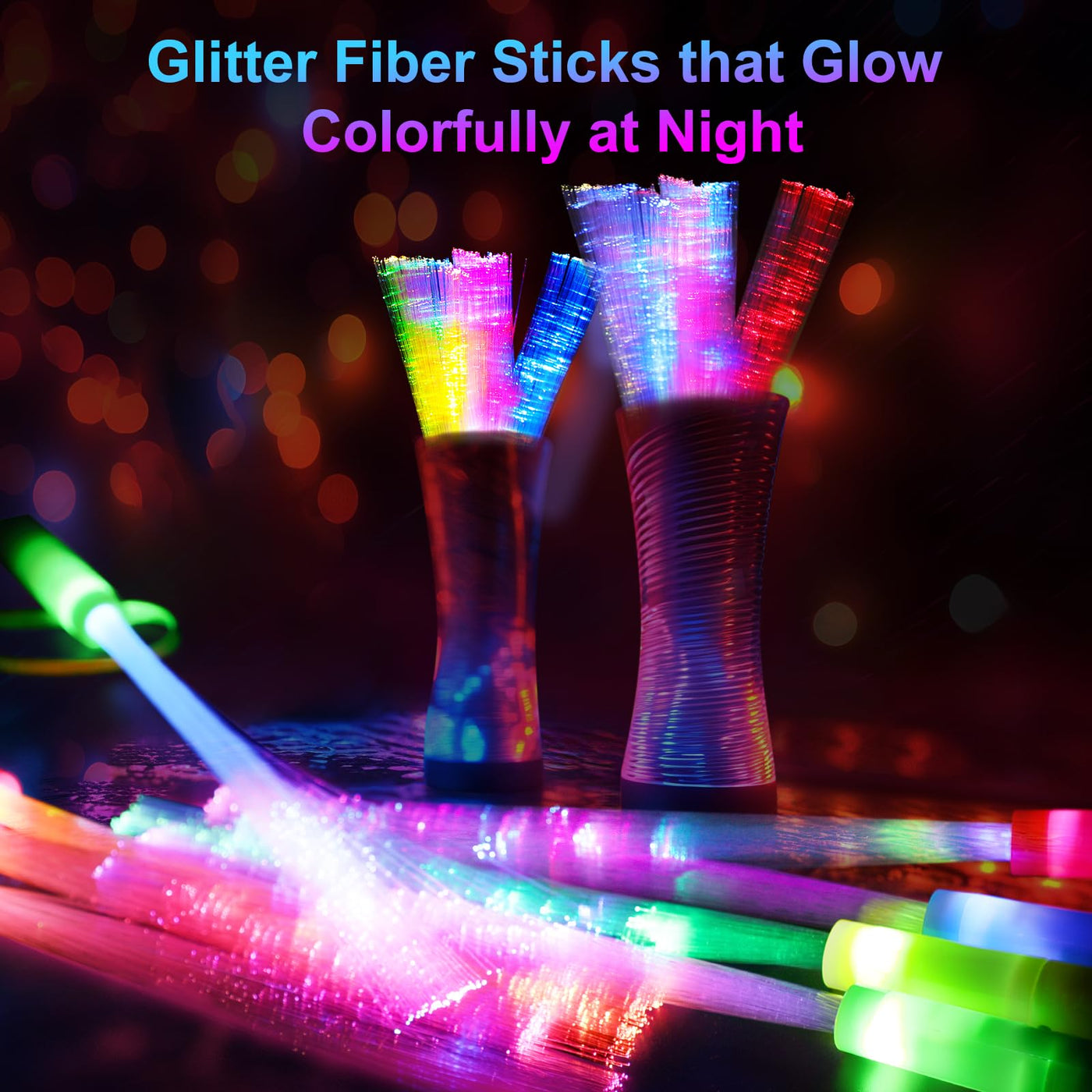 12 Stück Bunte LED Leuchtstäbe – Glasfaser Leuchtstab mit Batterie, Geschenkspielzeug für Kinder, Party Deko & Halloween Deko für Nachtpartys, Konzerte, Weihnachten, Karneval und Hochzeiten (Bunt)