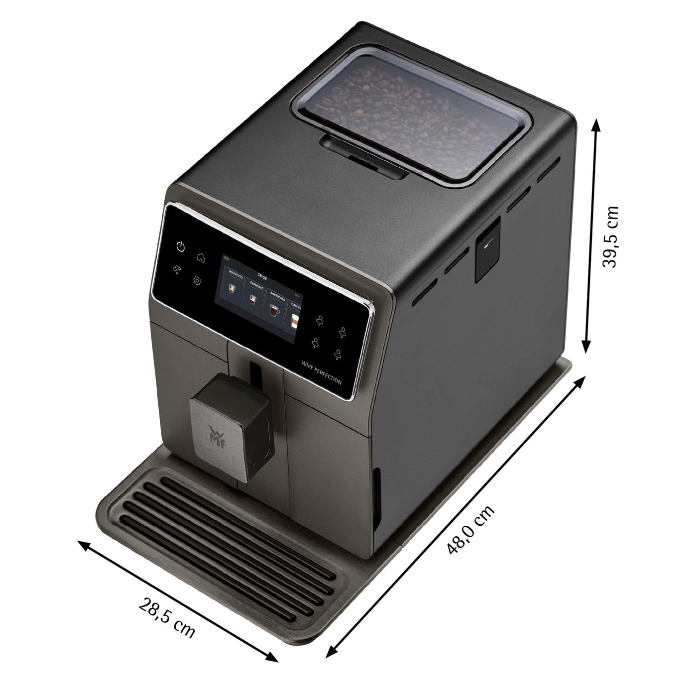 WMF Perfection 780L Kaffeevollautomat mit Milchsystem,18 Getränkespezialitäten, Double Thermoblock, Edelstahl-Mahlwerk, Nutzerprofil, 1l Milchbehälter