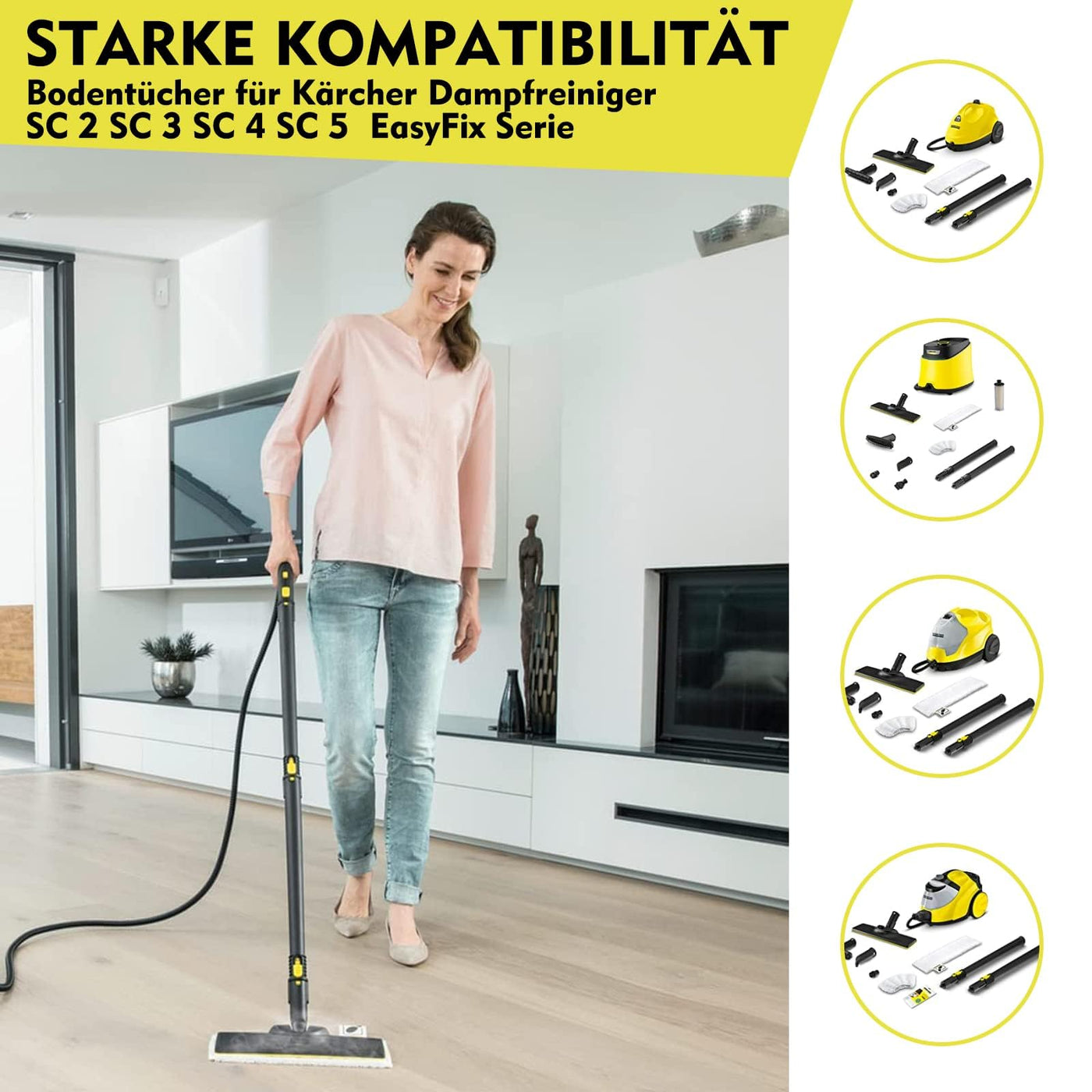 15 Stück Dampfreiniger Zubehör Set Kompatibel für Kärcher Dampfreiniger EasyFix SC 2, SC 3, SC 4, SC 5 (3 Mikrofaser Bodentücher + 3 Schleiftüch + 3 Handdüsentüch + 2 Fugenbürsten + 4 Rundbürsten)