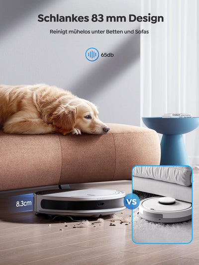 Vyzzle Saugroboter mit Wischfunktion, ultradünner Saugroboter mit LDS Navigation, 5000Pa Staubsauger Roboter D10, App/Alexa, Ideal für Tierhaare, Teppich, Hartboden