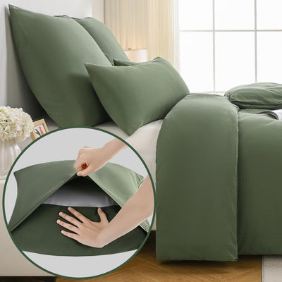 JELLYMONI Bettwäsche 135x200 Baumwolle 4-Teilig Bettwäsche-Sets Grün Oeko-Tex 100% Gewaschene Baumwolle 2 Bettbezüge mit Reißverschluss und 2 Kissenbezüge 40X80 mit Umschlag Weich 4tlg. Bettwäsche