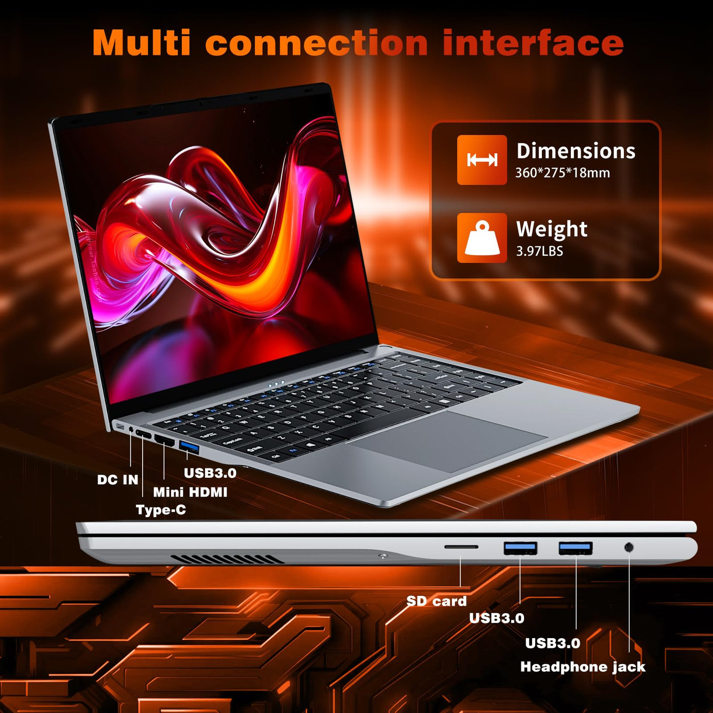 Moacreto 15,6 Zoll Laptop, Core i5-8210Y Prozessor 24GB RAM 512GB SSD Notebook, FHD 1920x1200 Display Laptops mit Typ-C, USB3.0, HDMI, BT5.0, Wi-Fi5 Laptop Computer