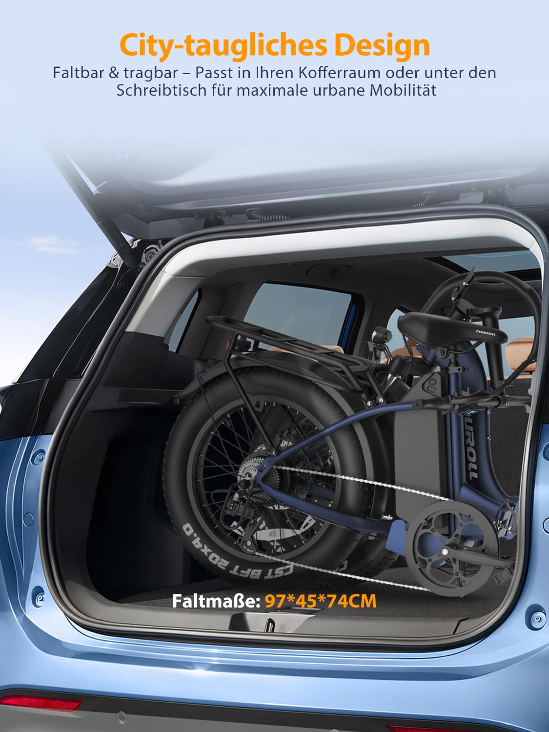 Touroll S2 E-Bike Klapprad Elektrofahrrad mit 20×4.0 Zoll Fat Tire, 48V 720Wh Akku für Lange Reichweite bis 120KM, 250W 55N.M Motor, 7-Gang-All-Terrain E-bike Herren Damen für MTB,Stadtpendler & Wildn