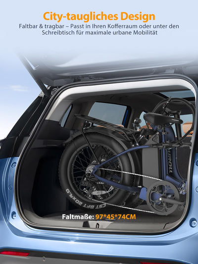 Touroll S2 E-Bike Klapprad Elektrofahrrad mit 20×4.0 Zoll Fat Tire, 48V 720Wh Akku für Lange Reichweite bis 120KM, 250W 55N.M Motor, 7-Gang-All-Terrain E-bike Herren Damen für MTB,Stadtpendler & Wildn