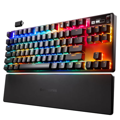SteelSeries Apex Pro TKL Wireless HyperMagnetic Gaming-Tastatur – E-Sports TKL-Formfaktor – Anpassbares Ansprechverhalten – PBT-Keycaps – Bluetooth – 2,4 GHz– USB-C – Deutsches Tastatur (QWERTZ)