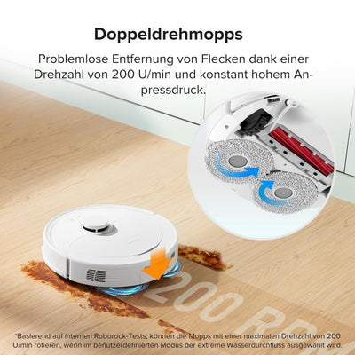 roborock Qrevo Saugroboter mit Wischfunktion, 5500Pa Saugkraft, 3D-Kartierung, Doppeldrehmopps Wischroboter-Weiß (Generalüberholt)