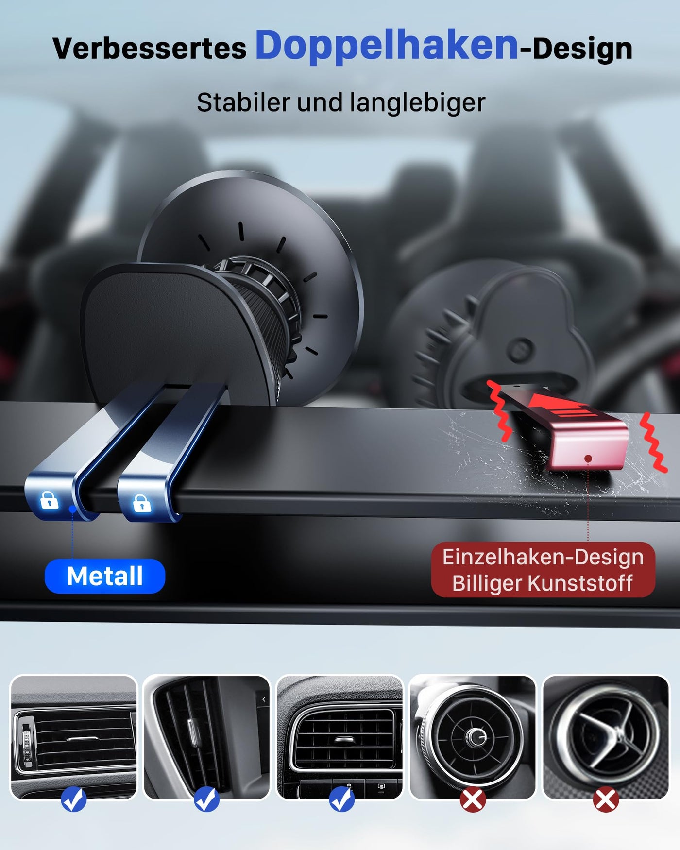 YOSH für Magsafe Autohalterung mit Ladefunktion 15W, [Metall-Doppelhaken & N55 Starke Magnets], Handyhalterung Auto für Magsafe Ladegerät Lüftung für iPhone 17 16 15 14 13 12