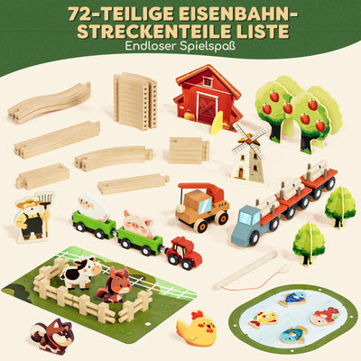 Lehoo Castle Holzeisenbahn, Eisenbahn Kinder, Holz Bauernhof Spielzeug ab 3 Jahre, Zug Spielzeug für Kinder ab 3 4 5