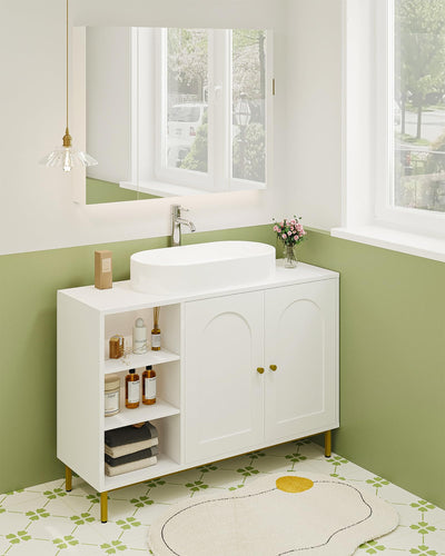 Hzuaneri Waschbeckenunterschrank, Unterschrank, Waschtischunterschrank, Badezimmerschrank mit 2 Türen, verstellbare Ablage, viel Stauraum, Moderner Stil, 30 x 90 x 63 cm, Weiß BC09803G