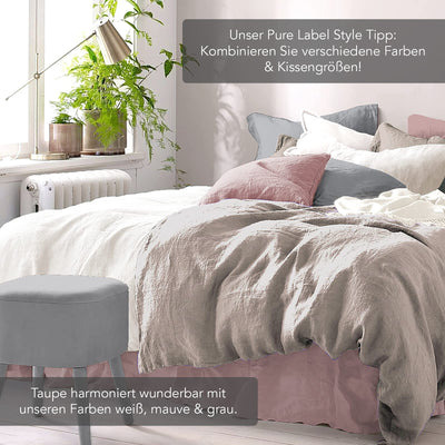 Pure Label Halbleinen Bettwäsche 155x220 cm mit Kissenbezug 80x80 cm in Taupe - Bügelfreie Bettwäsche Sets 155 x 220 aus belgischem Leinen und feinster Baumwolle