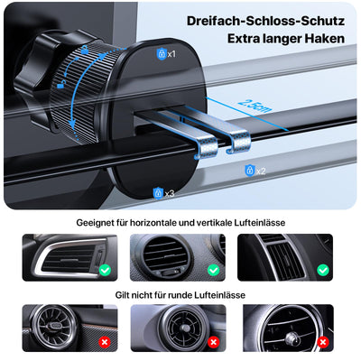Miracase Handyhalterung Auto【2025 Neuester Doppelhaken】 Universal Handyhalter Auto Lüftung,360 Grad Drehung KFZ Handyhalterung für iPhone 17/16/15/14/13 Pro Max Plus/Samsung und 4-7 Zoll Smartphone