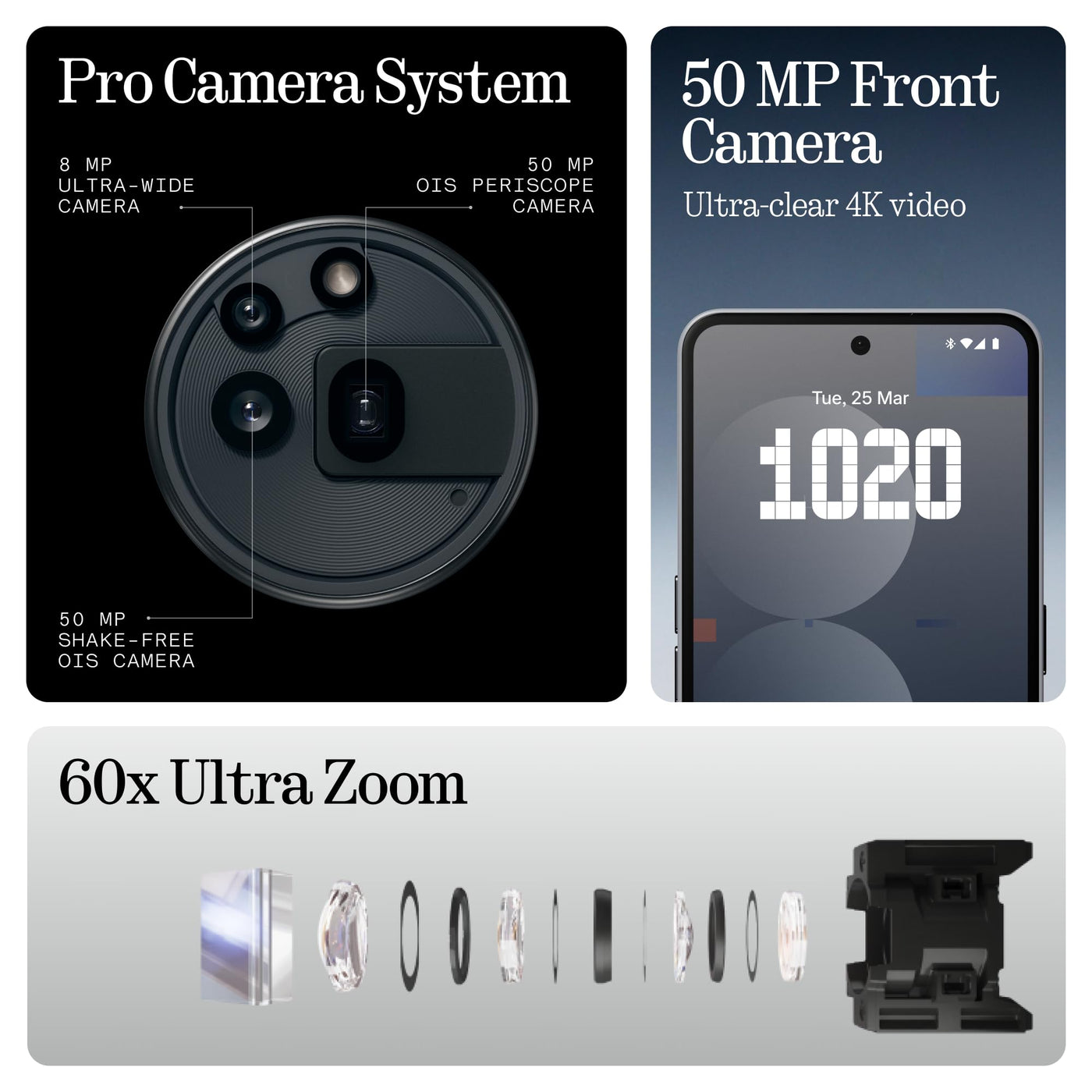 Nothing Phone (3a) Pro 256 GB - Handy mit 50 MP Periskop-Kamera, 50 MP Hauptkamera, 60-facher Ultra-Zoom, Essential Space, 12 GB RAM, Langer Akkulaufzeit und 6,77" FHD+ AMOLED-Display - Grau