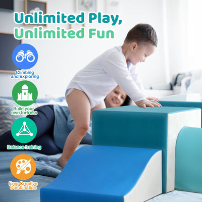 SweHouse Schaumstoff Bausteine Kinder Klettern: 4 PU-Leder Indoor Softbausteine Spielbausteine - Weiche Bausteine Baby Montessori Kletterspielzeug mit Ellipsenbogen(Modern)