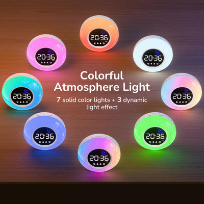 HERMIC Wecker Digital, Kinderwecker mit Nachtlicht, 12 White Noise, 2 Alarme, Snooze und Timer, Einstellbare Helligkeit und Lautstärke, Wecker Kinder für Schulanfänger Mädchen Jungen, Netzbetrieben