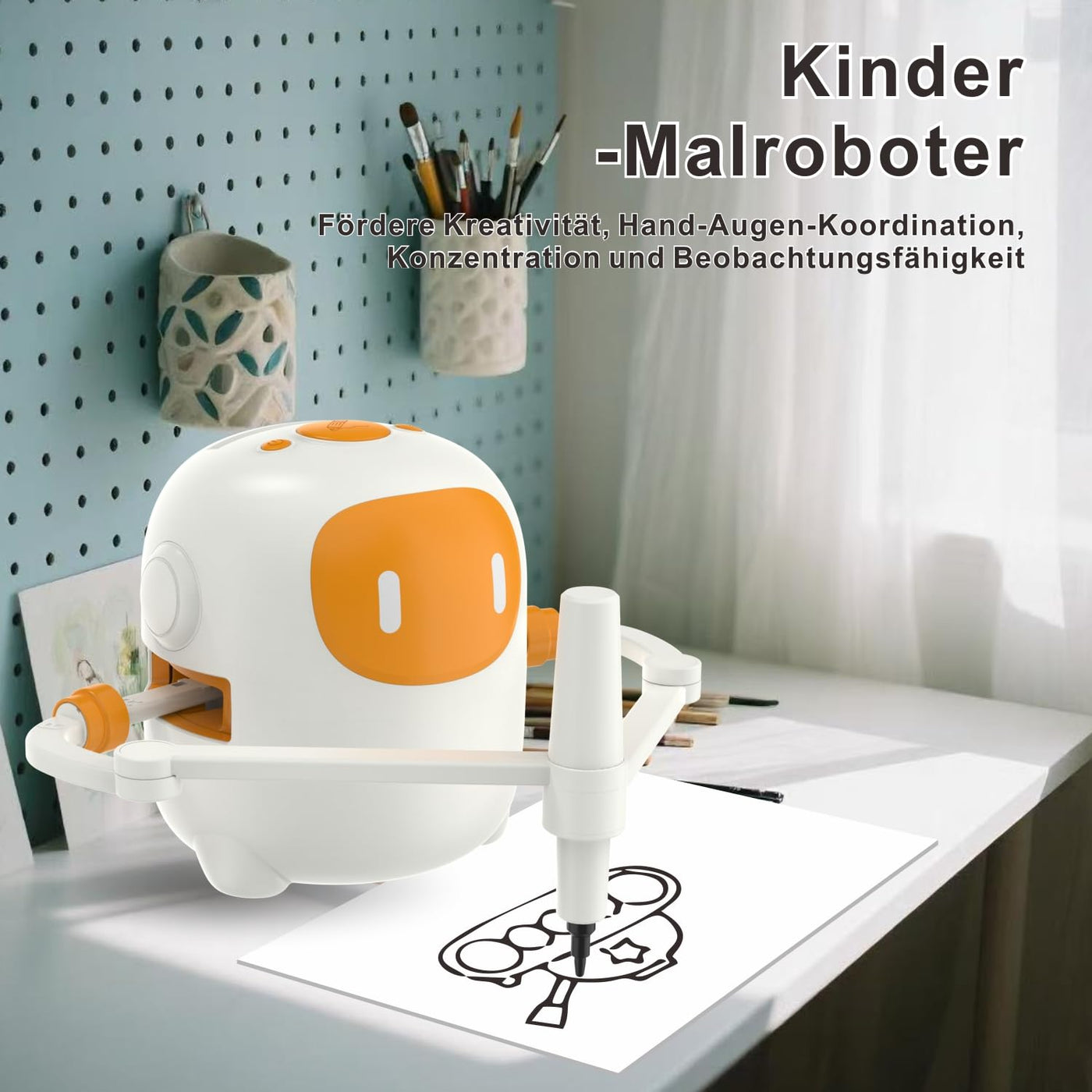 SHENSE Zeichenroboter für Kinder Drawing Robot mit 150 Karten Interaction&17 Color Pens Roboter Kinder Spielzeug Sprachinteraktiver Zeichenprojektor Wiederaufladbar Lernspielzeug für ab 3+Jahren