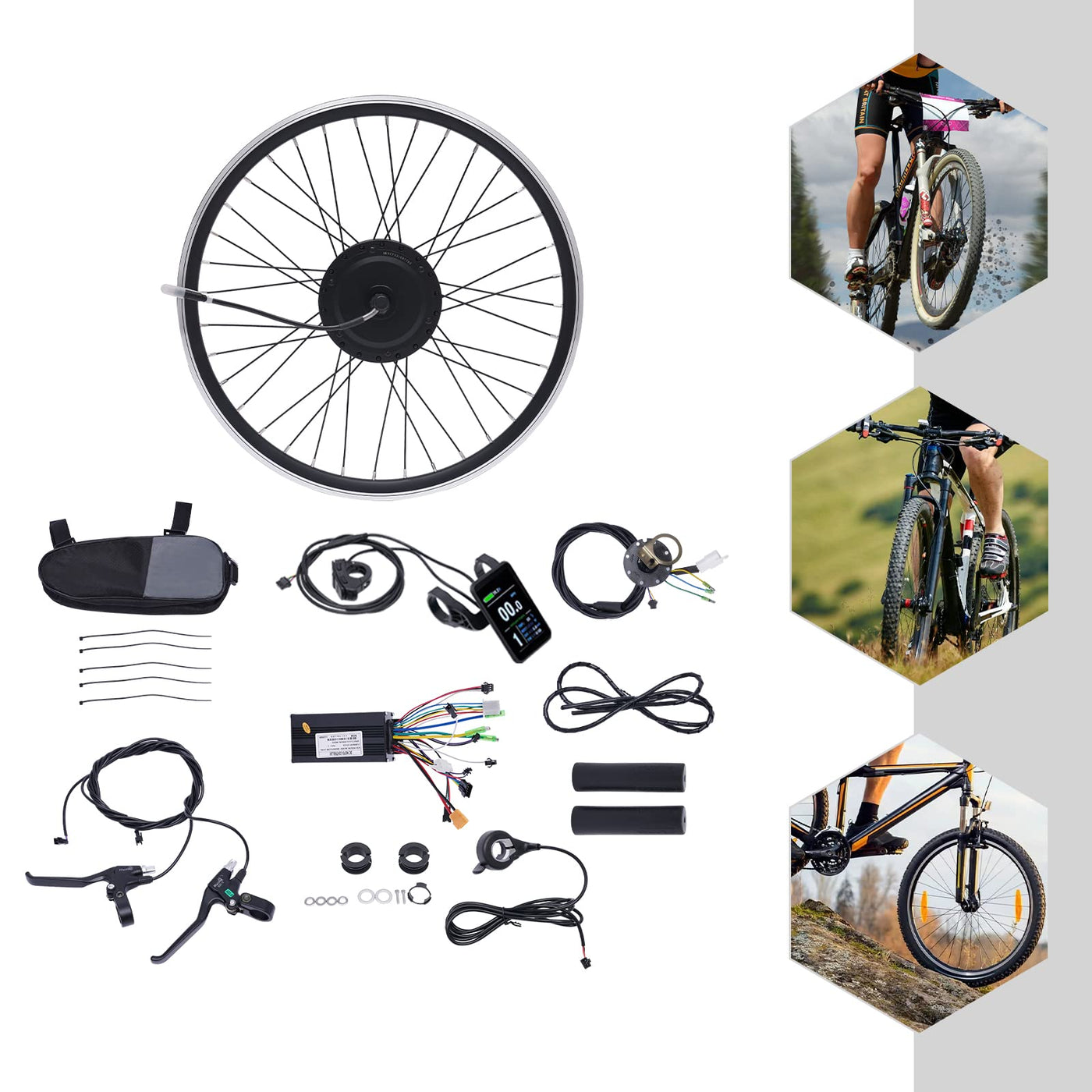 Elektrofahrrad Umbausatz|24 Zoll 36V 500W E-Bike Conversion Kit, Umbau Motor Kit E-Bike Radfahren Nabe Umwandlung Dual Mode Controller|30-35KM/H (Vorderrad)