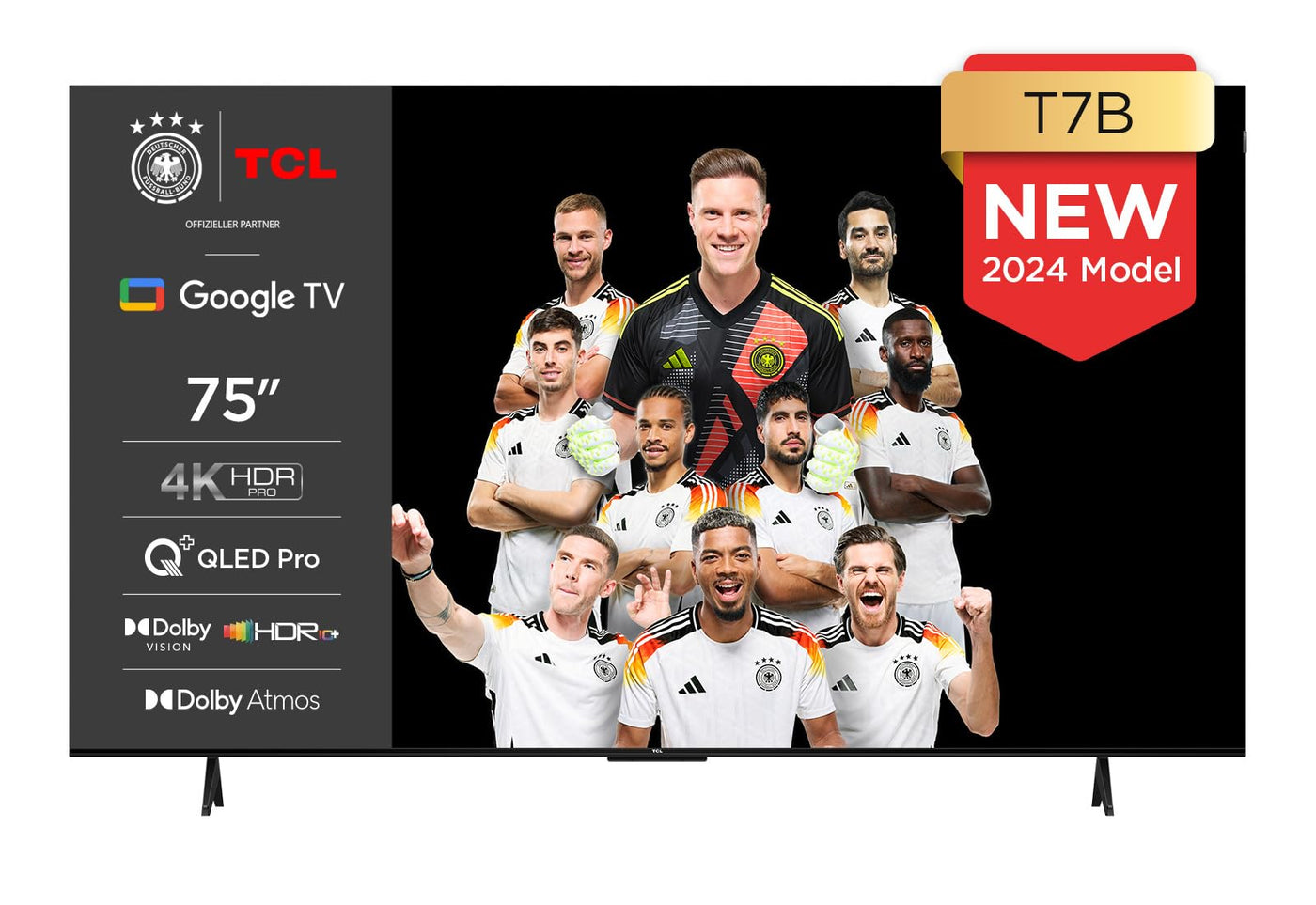 TCL 75T7B 75-Zoll QLED Pro Fernseher, 4K Ultra HD, HDR Pro, Smart TV Unterstützt von Google TV (Dolby & Atmos, Motion Clarity, Freihändige Sprachsteuerung, Kompatibel mit Google Assistant & Alexa)