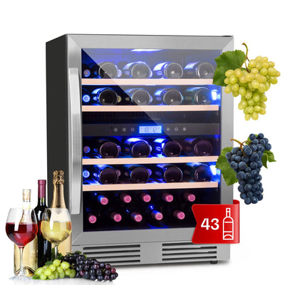 Klarstein Einbau-Weinkühlschrank, 2 Zonen Getränkekühlschrank Klein, Kleiner Weinschrank 129L, Wein-Kühlschrank Klein mit Glastür, Indoor/Outdoor Flaschenkühlschrank, Wine Fridge für 43 Flaschen