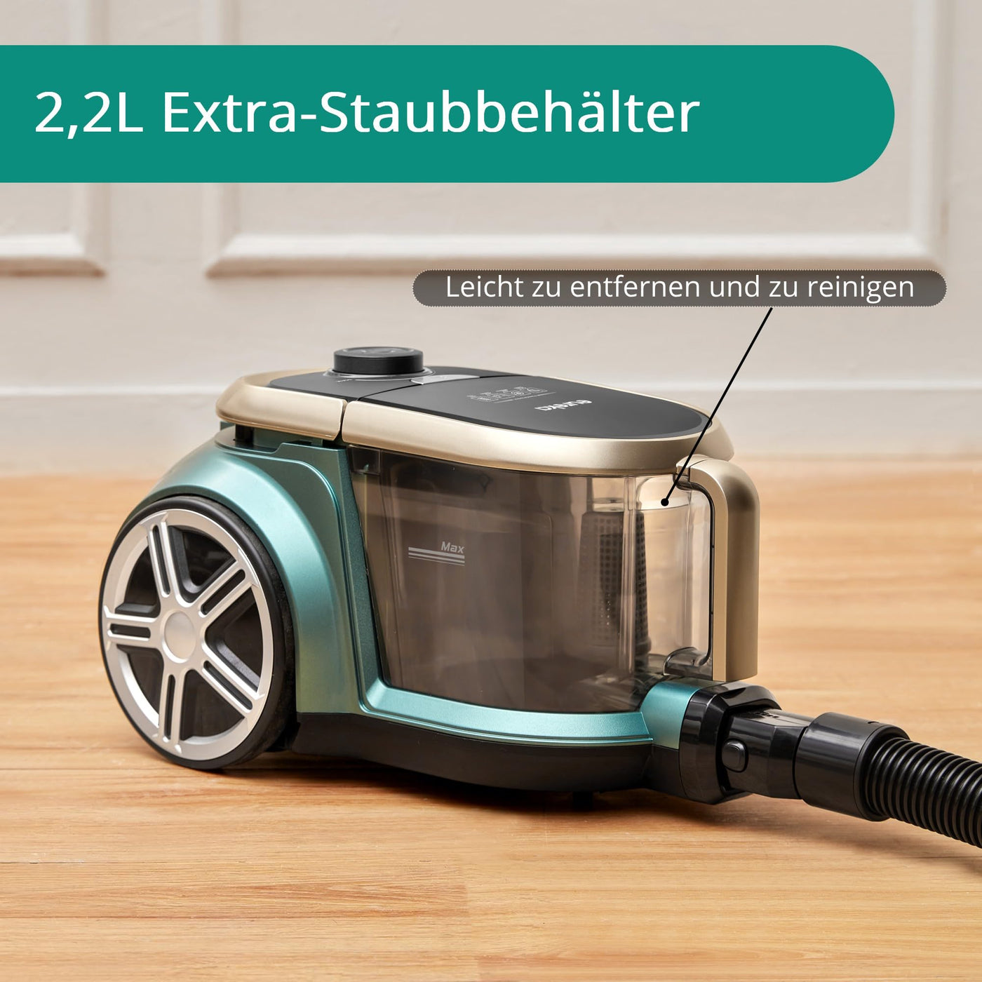 Eureka Apollo Staubsauger Beutellos, leichter Zylinderstaubsauger mit Single Cyclone System, 800W Power Efficiency Motor, 2.2L Staubbehälter, für Teppiche und Hartböden, Grün