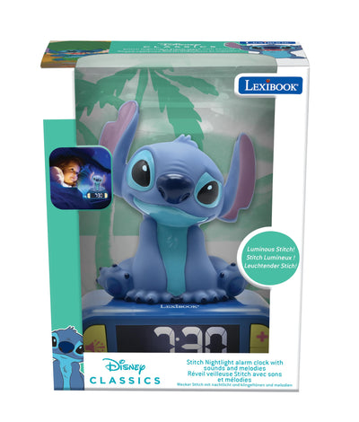Lexibook, Disney Stitch, Nachtwecker, Sounds und Melodien, hintergrundbeleuchtetes LCD-Display, beleuchtet, Schlummerfunktion, Blau, RL800D