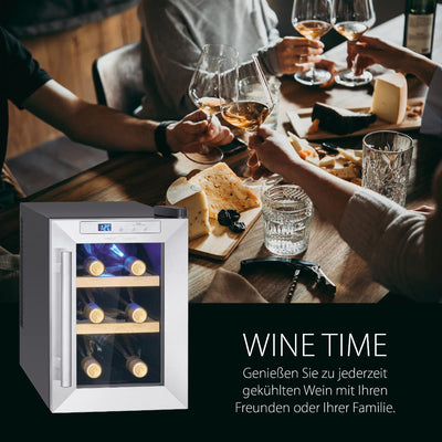 ProfiCook Weinkühlschrank | 6 Flaschen | Getränkekühlschrank | UV-beständige Glastür | Weinkühler | LED-Beleuchtung | 3 Lagerebenen - Davon 2 herausnehmbar | 11-18°C | PC-WK 1231