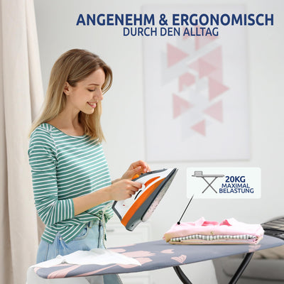 STAHLMANN ® großes Bügelbrett [120x42 Bügelfläche] mit Kleidungsplatte – robuster Bügeltisch – extra stabiles Bügelbrett [Made IN EU] – Tischbügelbrett