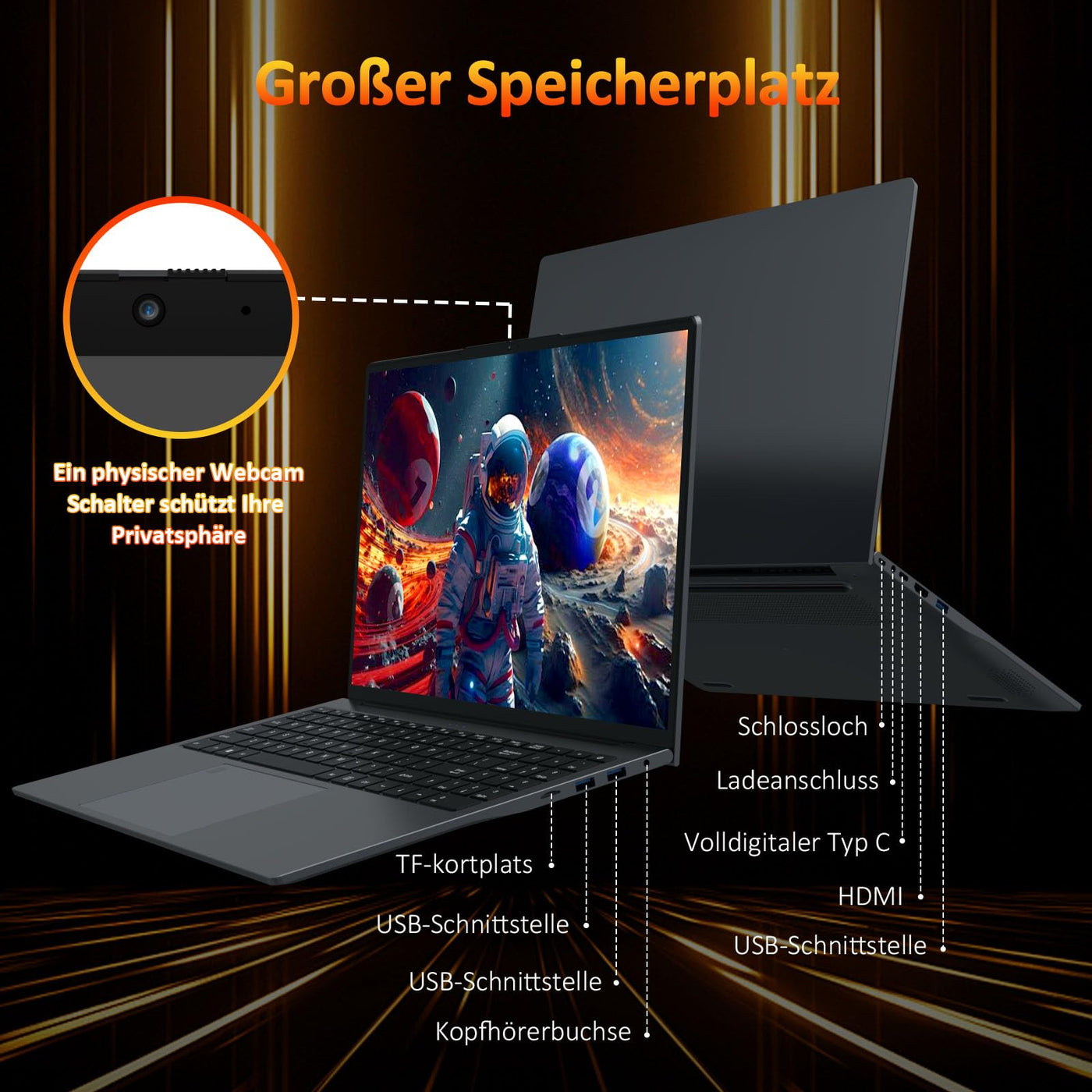 Auusda Laptop 16 Zoll,Dual-Core 3250U Prozessor(Bis zu 3.5GHz),8 GB DDR4 RAM 256GB SSD, 16 Zoll Full HD Display with Kameraverschluss,USBx3,HDMI,Micro SD Card Slot,USB Typ C,Student/Business Notebook