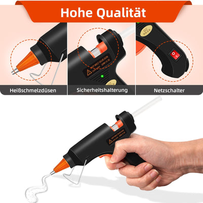 Crenova Feuerfest Heißklebepistole Klebepistole + 60 Mini Heißklebesticks Transparente Klebesticks für DIY Kleine Handwerk und schnelle Reparaturen in Haus & Büro, 20Watt Klebepistolen