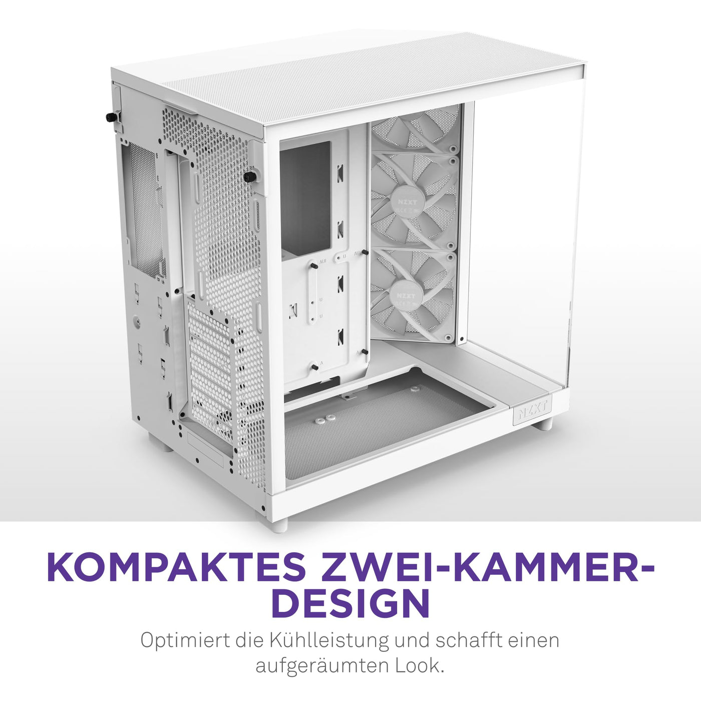 NZXT H6 Flow RGB | CC-H61FW-R1 | Kompaktes Mid-Tower Gehäuse mit zwei Kammern | Inklusive 3 x 120 mm-Lüfter RGB | Glaspaneele mit Panoramablick | Hochleistungs-Airflow-Panels | Weiß