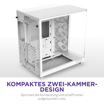 NZXT H6 Flow RGB | CC-H61FW-R1 | Kompaktes Mid-Tower Gehäuse mit zwei Kammern | Inklusive 3 x 120 mm-Lüfter RGB | Glaspaneele mit Panoramablick | Hochleistungs-Airflow-Panels | Weiß