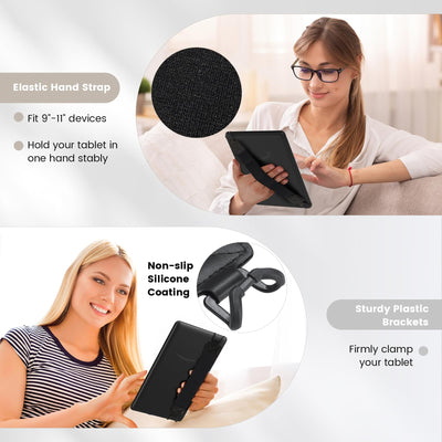 MoKo Handschlaufe für 9" - 11" iPad/iPad Pro oder Air/Kindle Fire HD/Samsung/Lenovo Tablet - Elastisches Halteband mit Tragbarer Tablet Fingerhalterung - Schwarz Gurt