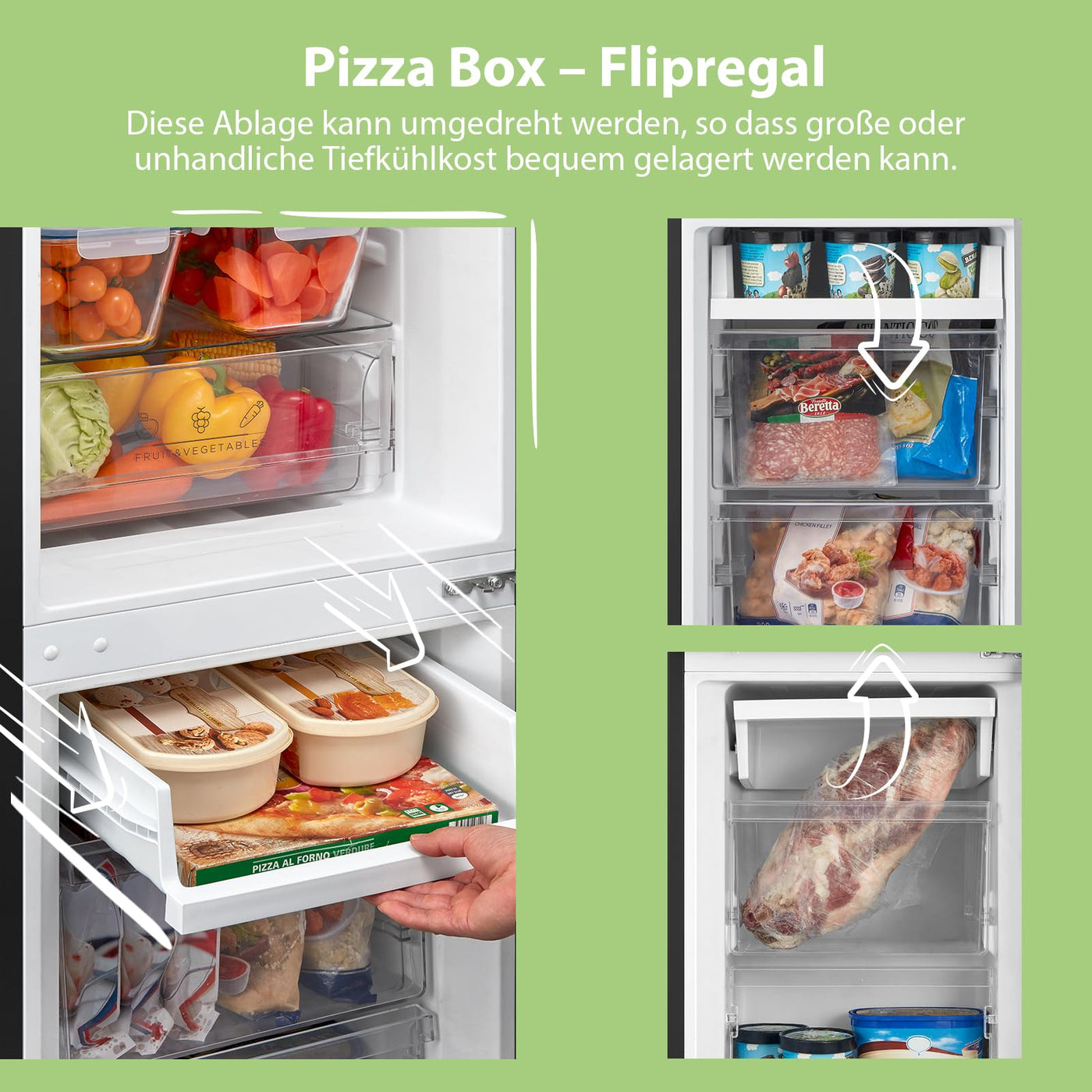 Comfee RCB169DK2(E) Kühl-/Gefrierkombination/150 cm Höhe/Low Frost/Einstellbare Kühlschranktemperatur/LED-Licht/195 kWh/Jahr/115L Kühlteil/59L Gefrierteil/Schwarz