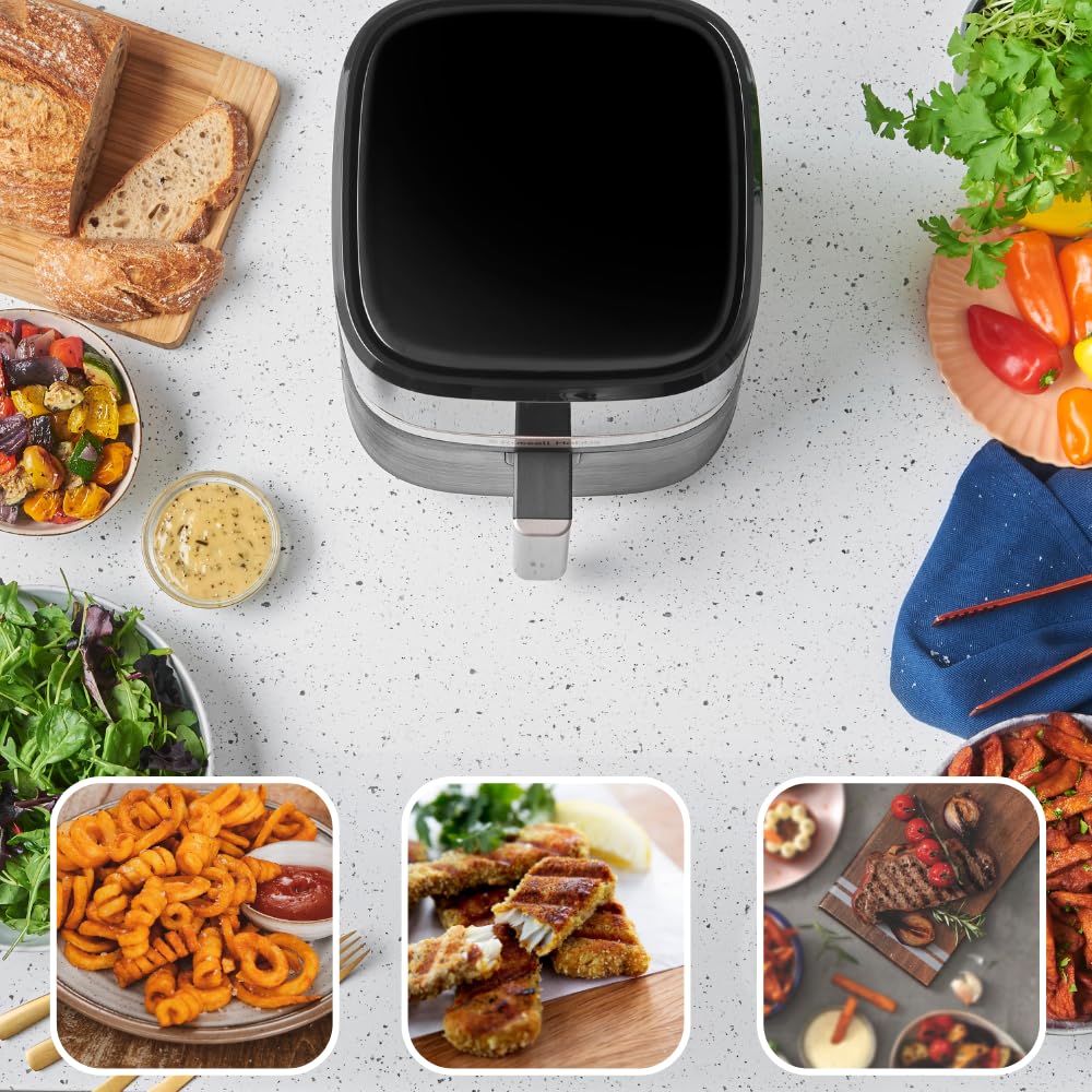 Russell Hobbs Heißluftfritteuse L 4,3L Rapid AirFryer [sehr kleines Gehäuse, sehr leise, 9 Programme] SatisFry (spülmaschinenfest, Fritteuse ohne Öl, TouchScreen, Grillen, Backen, Braten etc) 27610-56