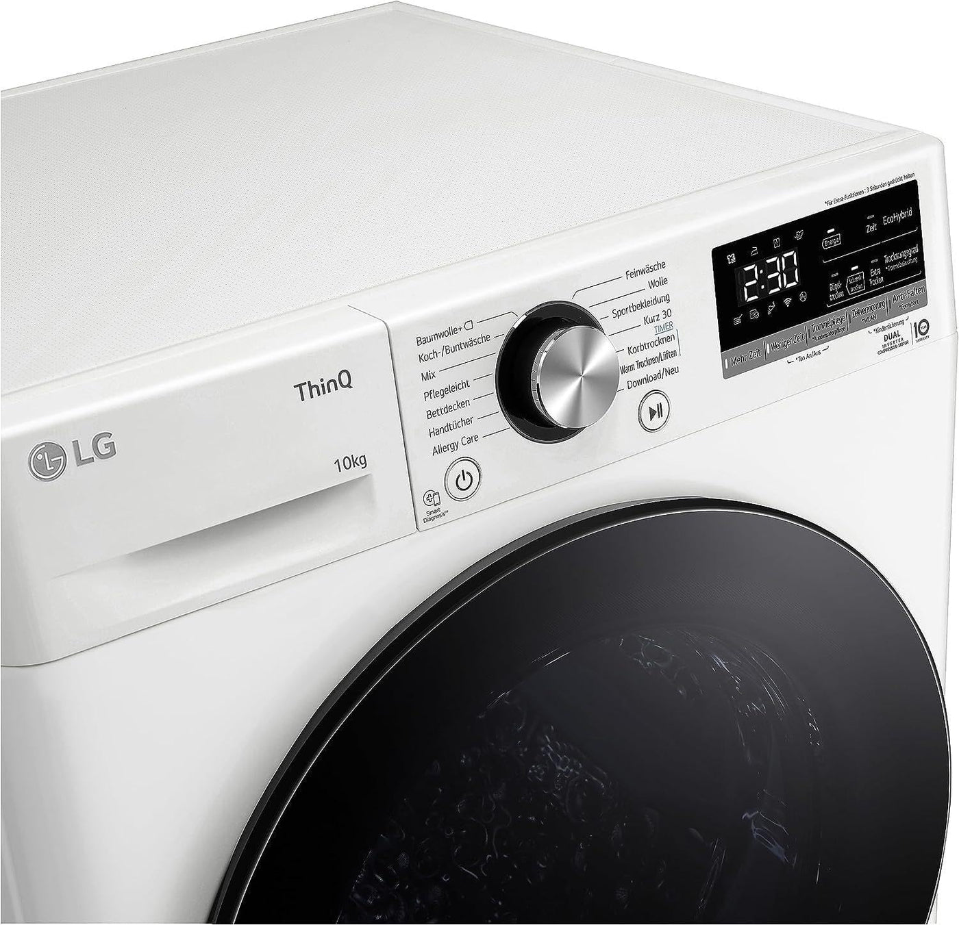 LG V9AYXT, Trockner A+++, 10 kg, Wärmepumpentrockner mit Dual Inverter Wärmepumpentechnologie, 60 x 66 x 85 cm, Allergy Care Programm, Trockner mit Smart ThinQ-Technologie, Weiß