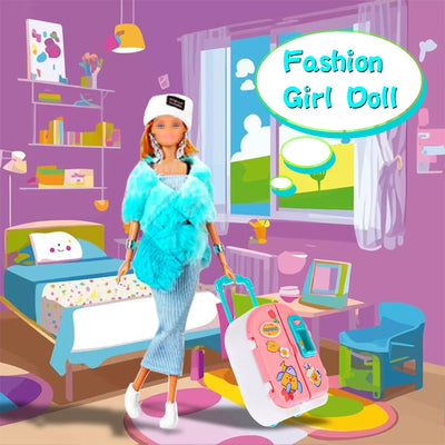 107pcs 11.5 Zoll Mädchen Puppe mit Kleidung Zubehör und Schrank, Gepäck, Schal mit Kleid, Prinzessin Kleider, Mode Kleider, Outfits, Schuhe... Puppe Dress Up Spielzeug für Mädchen (einschließen Puppe)