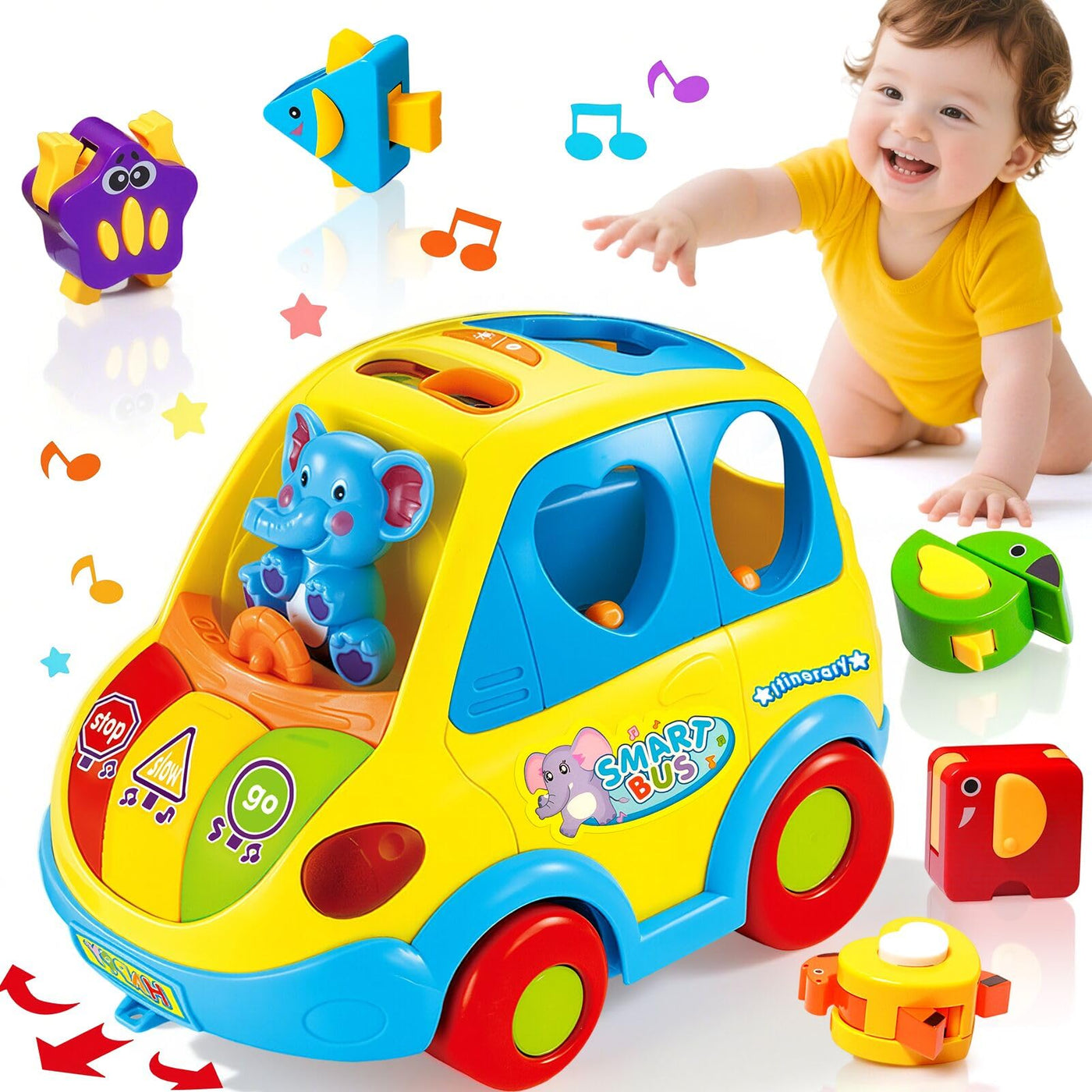 Baby Spielzeug ab 1 Jahr Mädchen Junge Form Sortieren Bus Babyspielzeug ab 12 18 Monate Kinderspielzeug ab 2 3 Jahre Kinder, Geschenk Tiergeräusche/Musik Auto für Kleinkind