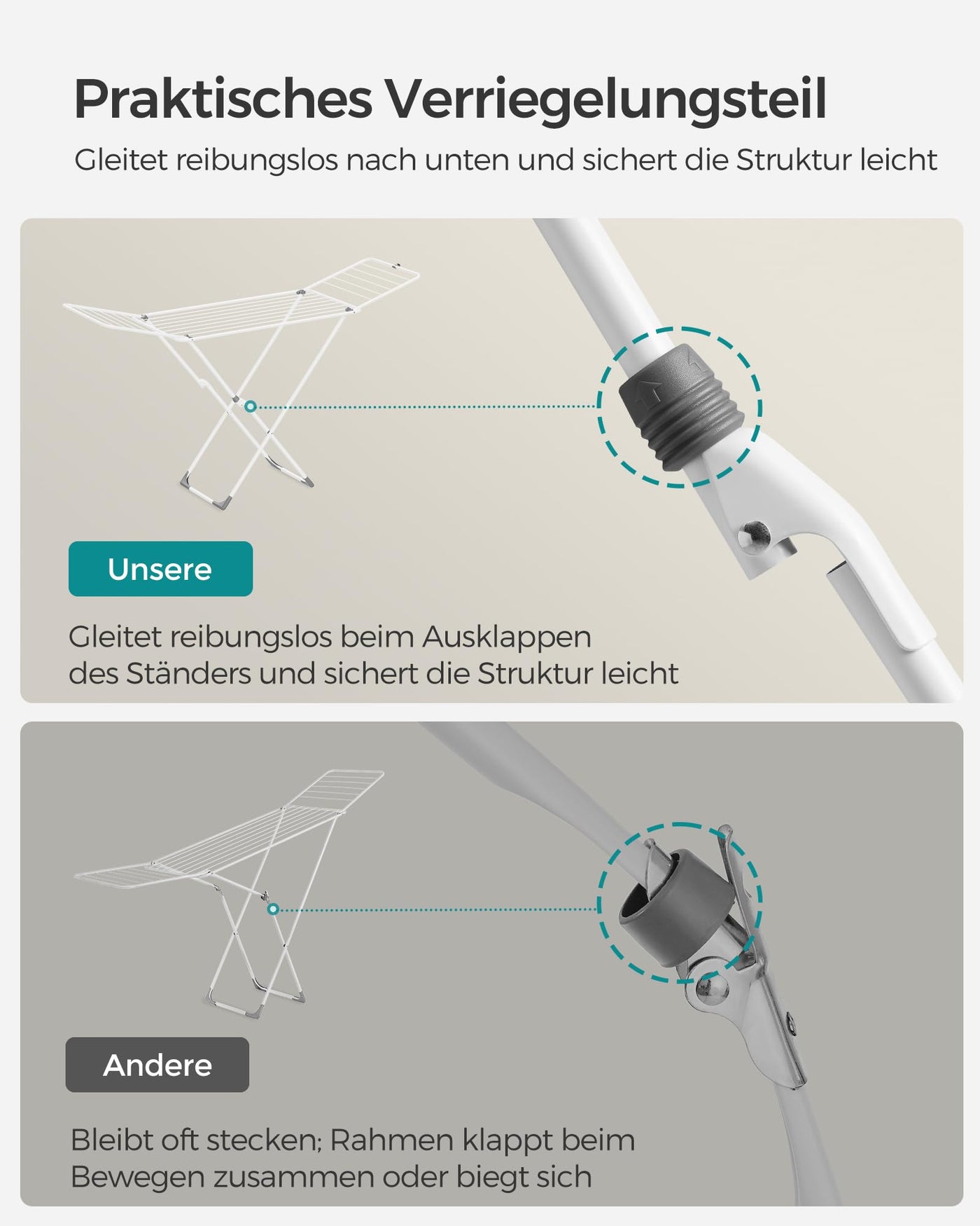 SONGMICS Wäscheständer, Standtrockner klappbar, Flügelwäscheständer, freistehend, für Innen- und Außenbereich, für Bettwäsche und Kleidung, weiß LLR540W01