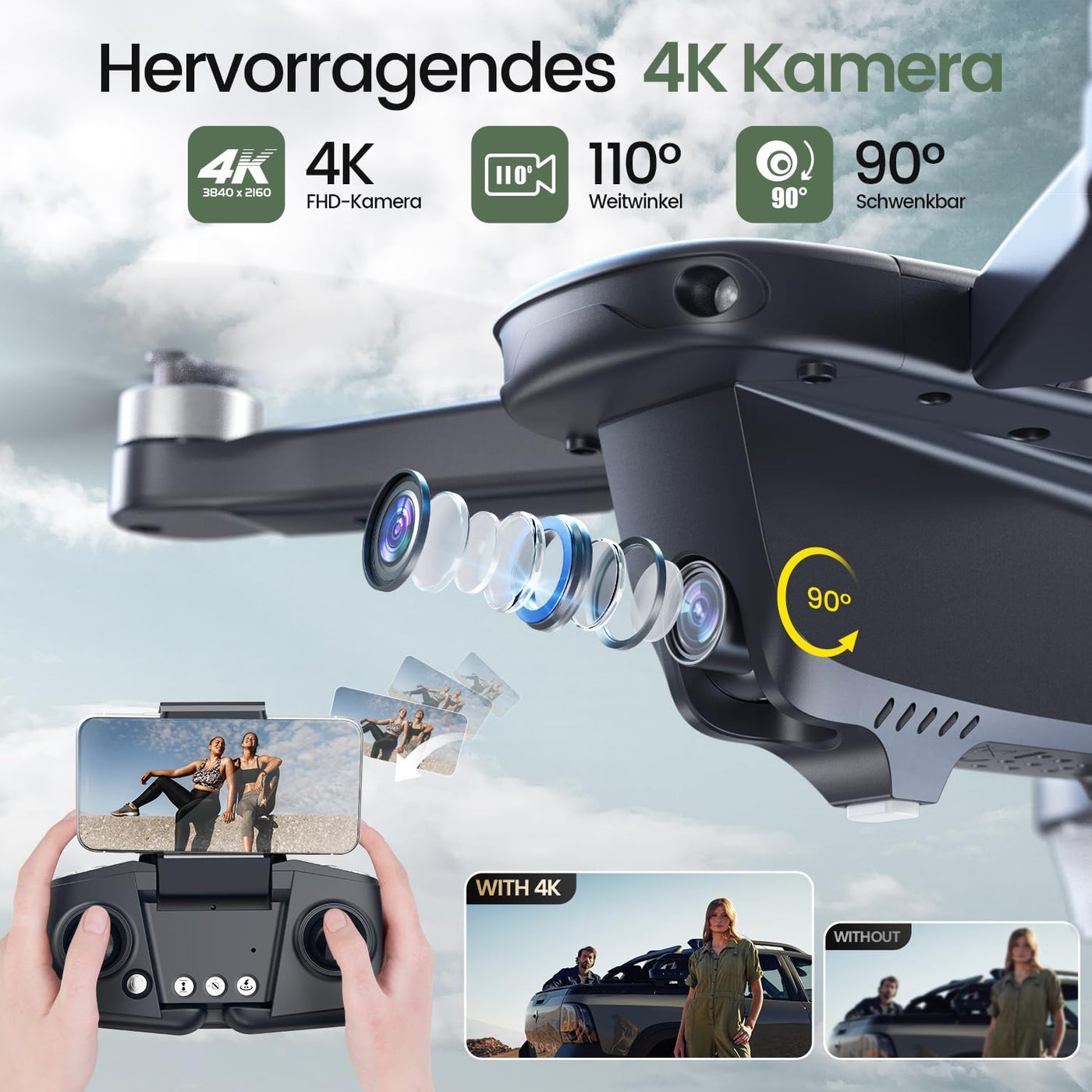 Holy Stone HS175D Faltbar GPS Drohne mit 4K Kamera für Erwachsene, RC Quadrocopter mit 46 Min. Lange Flugzeit, Follow-Me, Bürstenlos Motor,Tap-Fly,Point of Interest Höhenhaltung Drohnen für Anfänger