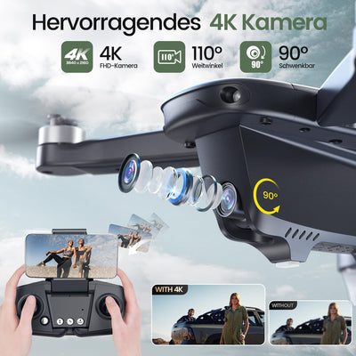 Holy Stone HS175D Faltbar GPS Drohne mit 4K Kamera für Erwachsene, RC Quadrocopter mit 46 Min. Lange Flugzeit, Follow-Me, Bürstenlos Motor,Tap-Fly,Point of Interest Höhenhaltung Drohnen für Anfänger